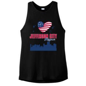 Jefferson City Missouri Skyline American Flag Heart Gift Ladies PosiCharge Tri-Blend Wicking Tank