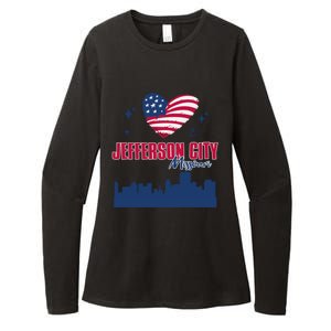 Jefferson City Missouri Skyline American Flag Heart Gift Womens CVC Long Sleeve Shirt