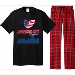 Jefferson City Missouri Skyline American Flag Heart Gift Pajama Set