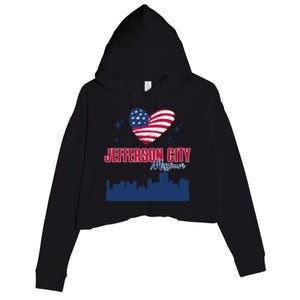 Jefferson City Missouri Skyline American Flag Heart Gift Crop Fleece Hoodie