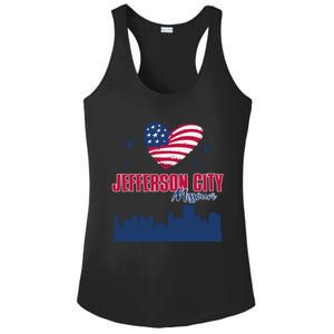 Jefferson City Missouri Skyline American Flag Heart Gift Ladies PosiCharge Competitor Racerback Tank