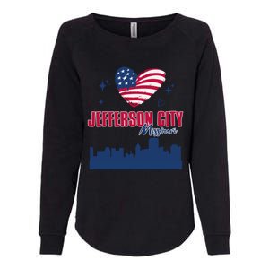 Jefferson City Missouri Skyline American Flag Heart Gift Womens California Wash Sweatshirt