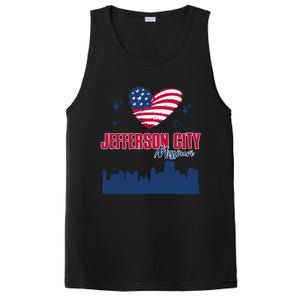 Jefferson City Missouri Skyline American Flag Heart Gift PosiCharge Competitor Tank