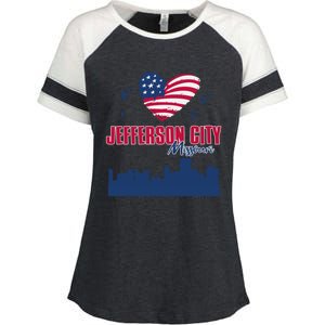 Jefferson City Missouri Skyline American Flag Heart Gift Enza Ladies Jersey Colorblock Tee