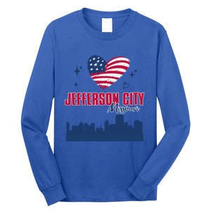 Jefferson City Missouri Skyline American Flag Heart Gift Long Sleeve Shirt