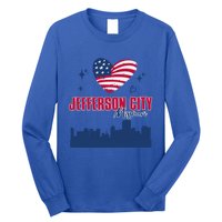 Jefferson City Missouri Skyline American Flag Heart Gift Long Sleeve Shirt