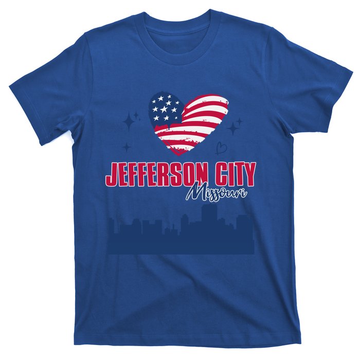 Jefferson City Missouri Skyline American Flag Heart Gift T-Shirt