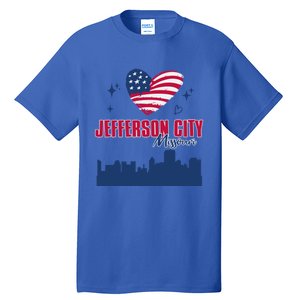 Jefferson City Missouri Skyline American Flag Heart Gift Tall T-Shirt