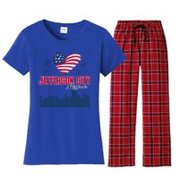 Jefferson City Missouri Skyline American Flag Heart Gift Women's Flannel Pajama Set