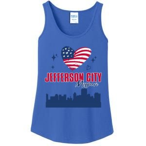 Jefferson City Missouri Skyline American Flag Heart Gift Ladies Essential Tank