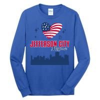 Jefferson City Missouri Skyline American Flag Heart Gift Tall Long Sleeve T-Shirt