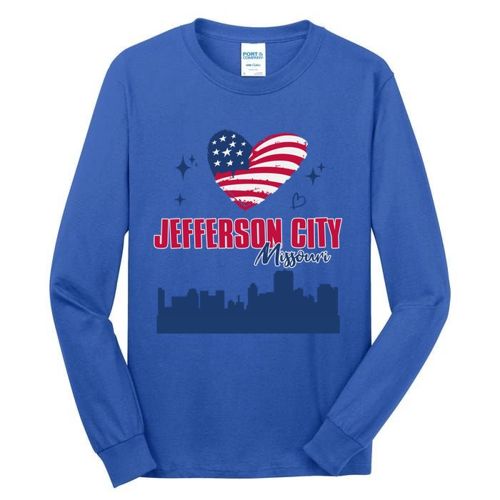 Jefferson City Missouri Skyline American Flag Heart Gift Tall Long Sleeve T-Shirt