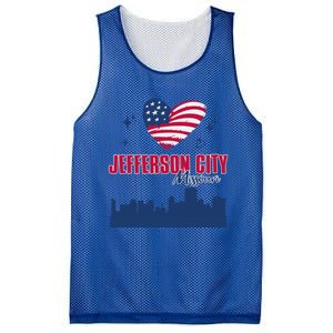 Jefferson City Missouri Skyline American Flag Heart Gift Mesh Reversible Basketball Jersey Tank