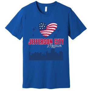 Jefferson City Missouri Skyline American Flag Heart Gift Premium T-Shirt