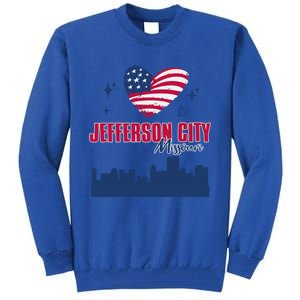 Jefferson City Missouri Skyline American Flag Heart Gift Tall Sweatshirt