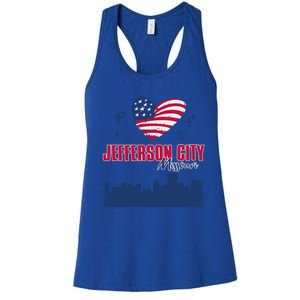 Jefferson City Missouri Skyline American Flag Heart Gift Women's Racerback Tank