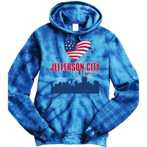 Jefferson City Missouri Skyline American Flag Heart Gift Tie Dye Hoodie