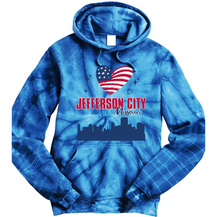 Jefferson City Missouri Skyline American Flag Heart Gift Tie Dye Hoodie