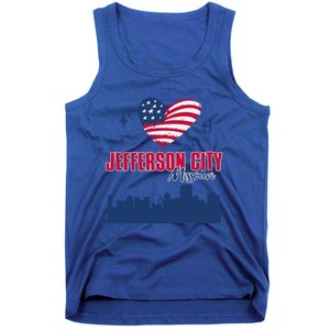 Jefferson City Missouri Skyline American Flag Heart Gift Tank Top