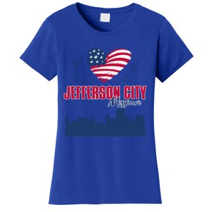 Jefferson City Missouri Skyline American Flag Heart Gift Women's T-Shirt