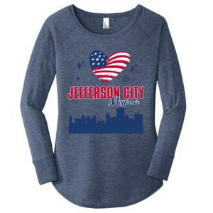 Jefferson City Missouri Skyline American Flag Heart Gift Women's Perfect Tri Tunic Long Sleeve Shirt