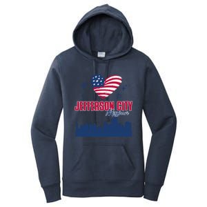 Jefferson City Missouri Skyline American Flag Heart Gift Women's Pullover Hoodie