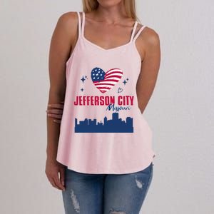 Jefferson City Missouri Skyline American Flag Heart Gift Women's Strappy Tank