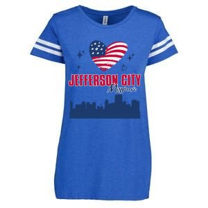 Jefferson City Missouri Skyline American Flag Heart Gift Enza Ladies Jersey Football T-Shirt