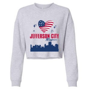 Jefferson City Missouri Skyline American Flag Heart Gift Cropped Pullover Crew