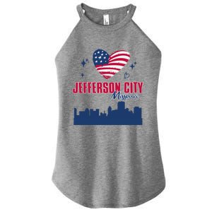 Jefferson City Missouri Skyline American Flag Heart Gift Women's Perfect Tri Rocker Tank