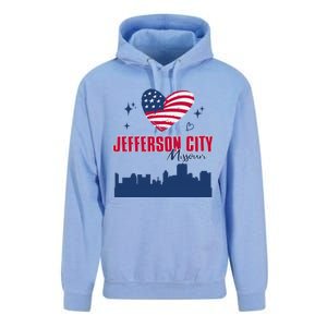 Jefferson City Missouri Skyline American Flag Heart Gift Unisex Surf Hoodie