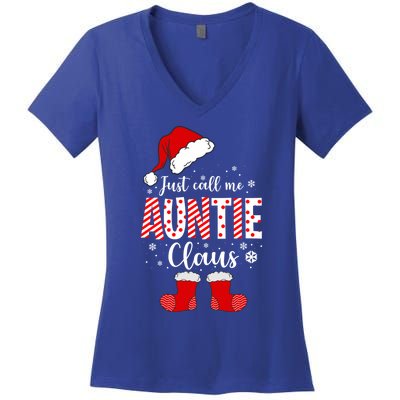 Just Call Me Auntie Claus Gift Christmas Light Pajama Pj Cool Gift Women's V-Neck T-Shirt