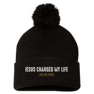 Jesus Changed My Life Ask Me How Sharing Gospel Evangelism Pom Pom 12in Knit Beanie