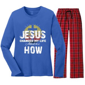 Jesus Changed My Life Asked Me How Christ Devo Jesus Gift Women's Long Sleeve Flannel Pajama Set 