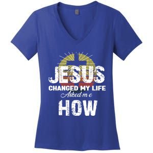 Jesus Changed My Life Asked Me How Christ Devo Jesus Gift Women's V-Neck T-Shirt