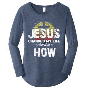 Jesus Changed My Life Asked Me How Christ Devo Jesus Gift Women's Perfect Tri Tunic Long Sleeve Shirt