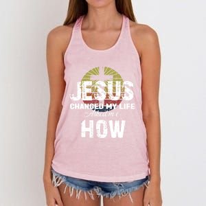 Jesus Changed My Life Asked Me How Christ Devo Jesus Gift Women's Knotted Racerback Tank