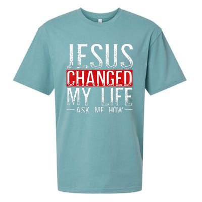 Jesus Changed My Life Ask Me How Christian Christians Sueded Cloud Jersey T-Shirt