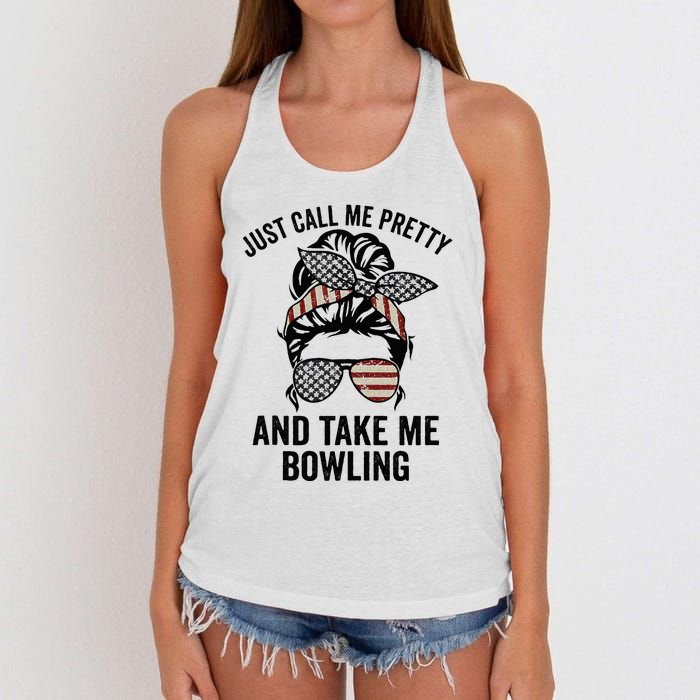 Just Call Me Pretty And Take Me Bowling Funny Mom Bowler Women's Knotted Racerback Tank