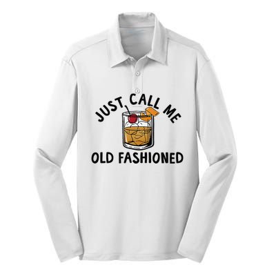 Just Call Me Old Fashioned Funny Cocktail Silk Touch Performance Long Sleeve Polo