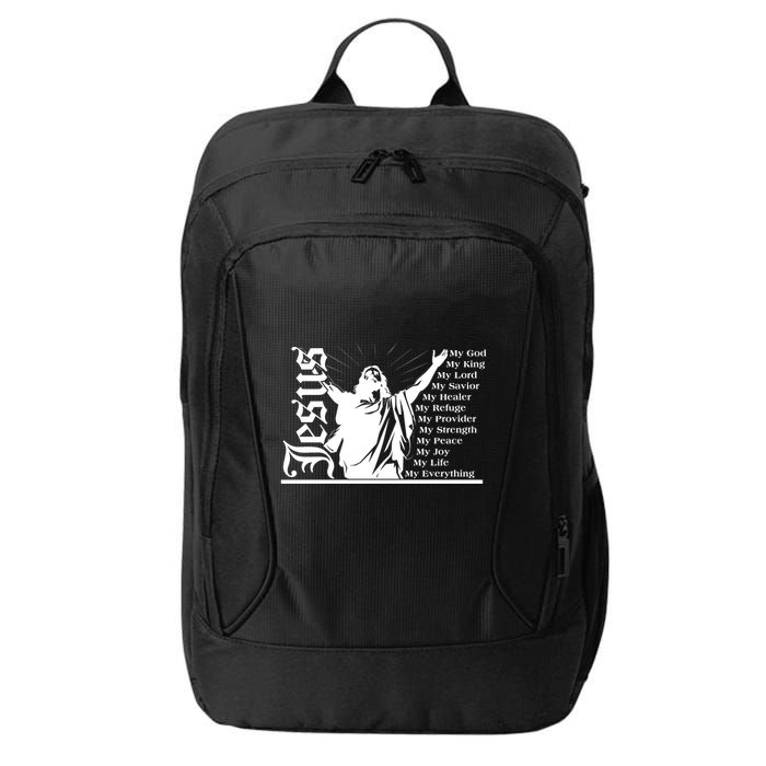 Jesus Christ My God King Lord Savior Strength Prayer City Backpack