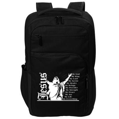 Jesus Christ My God King Lord Savior Strength Prayer Impact Tech Backpack