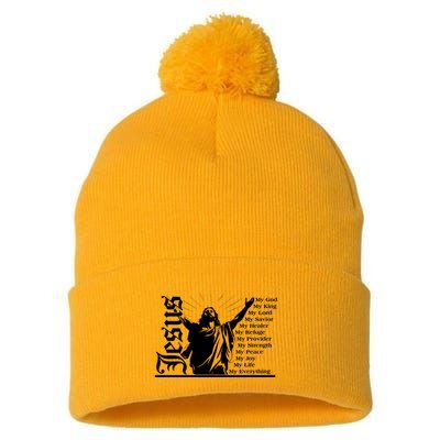 Jesus Christ My God King Lord Savior Strength Prayer Pom Pom 12in Knit Beanie