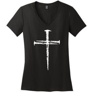 Jesus Christ My Savior Die For My Sins 3 Nails Cross Christian Catholic Women's V-Neck T-Shirt