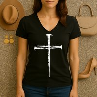 Jesus Christ My Savior Die For My Sins 3 Nails Cross Christian Catholic Women's V-Neck T-Shirt