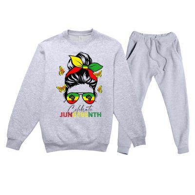 Juneteenth Celebrate Messy Bun Glasses Black Wo Premium Crewneck Sweatsuit Set