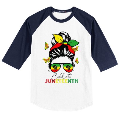 Juneteenth Celebrate Messy Bun Glasses Black Wo Baseball Sleeve Shirt