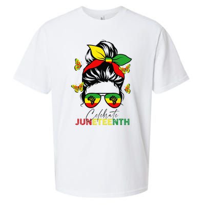 Juneteenth Celebrate Messy Bun Glasses Black Wo Sueded Cloud Jersey T-Shirt