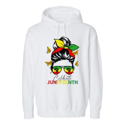 Juneteenth Celebrate Messy Bun Glasses Black Wo Garment-Dyed Fleece Hoodie