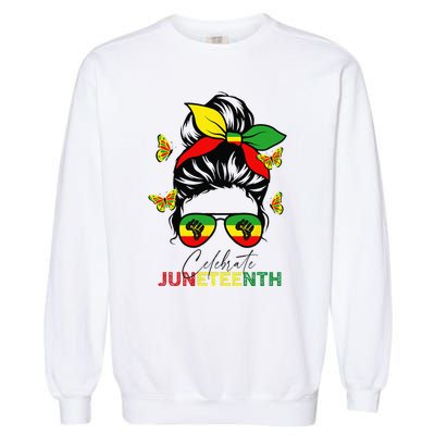 Juneteenth Celebrate Messy Bun Glasses Black Wo Garment-Dyed Sweatshirt